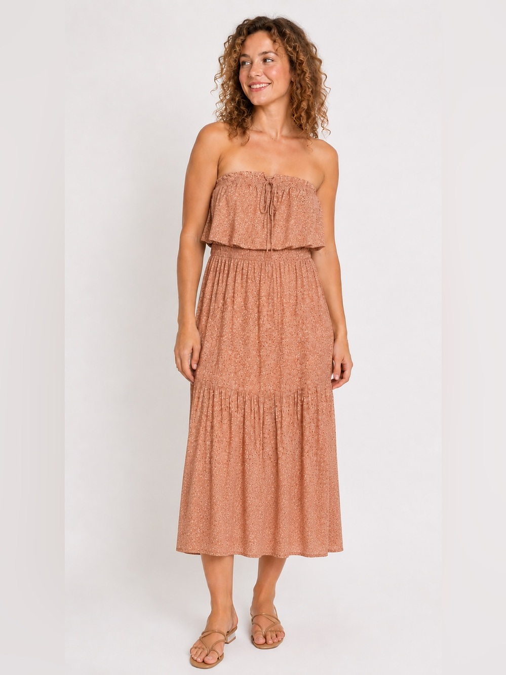 NWT AEO Pink Coral Ditsy Floral Midi Dress Large Strapless or Straps